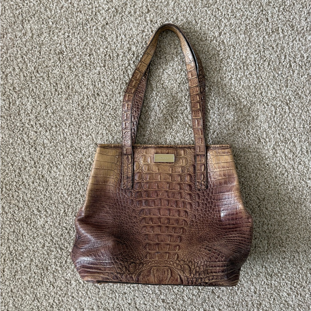 Brahmin Melbourne Brown Croc Embossed Leather Tote Shoulder Bag